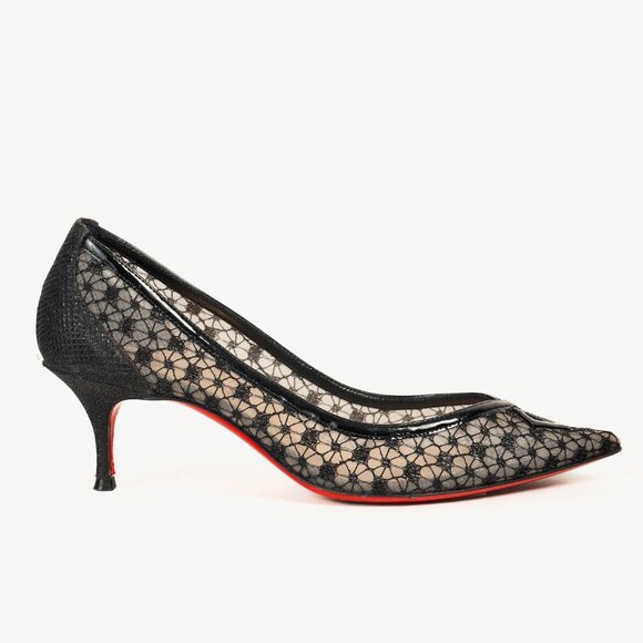 Christian Louboutin Neomid 55 Black Embroidered Mesh & Leather Pumps